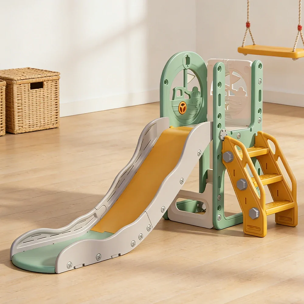LIVARA Kids Play Slide, Anti-Slip Matte Finish, Tip-Resistant Base, Safe Rounded Edges, Integrated Toy Storage - Green - Image 2
