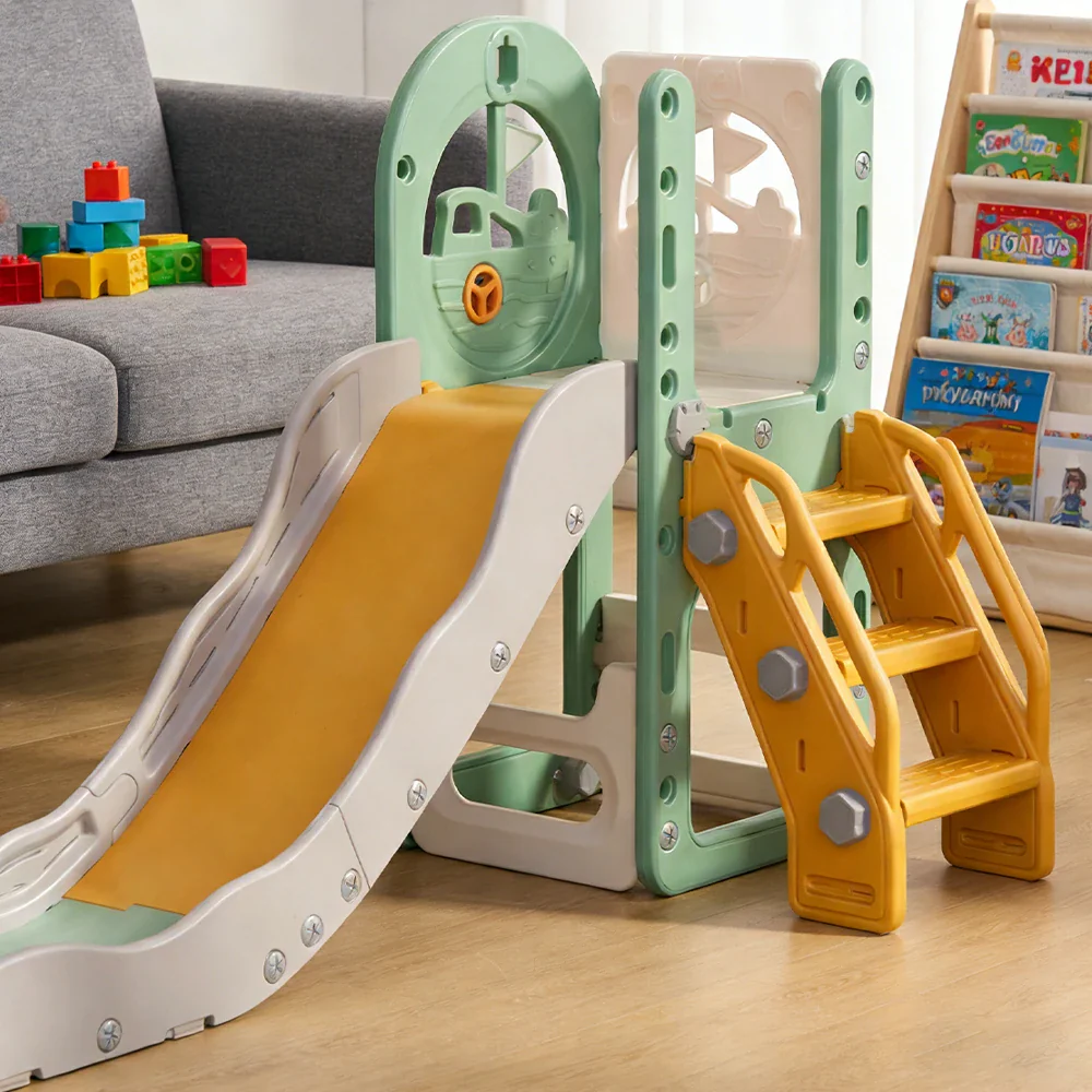 LIVARA Kids Play Slide, Anti-Slip Matte Finish, Tip-Resistant Base, Safe Rounded Edges, Integrated Toy Storage - Green - Image 4