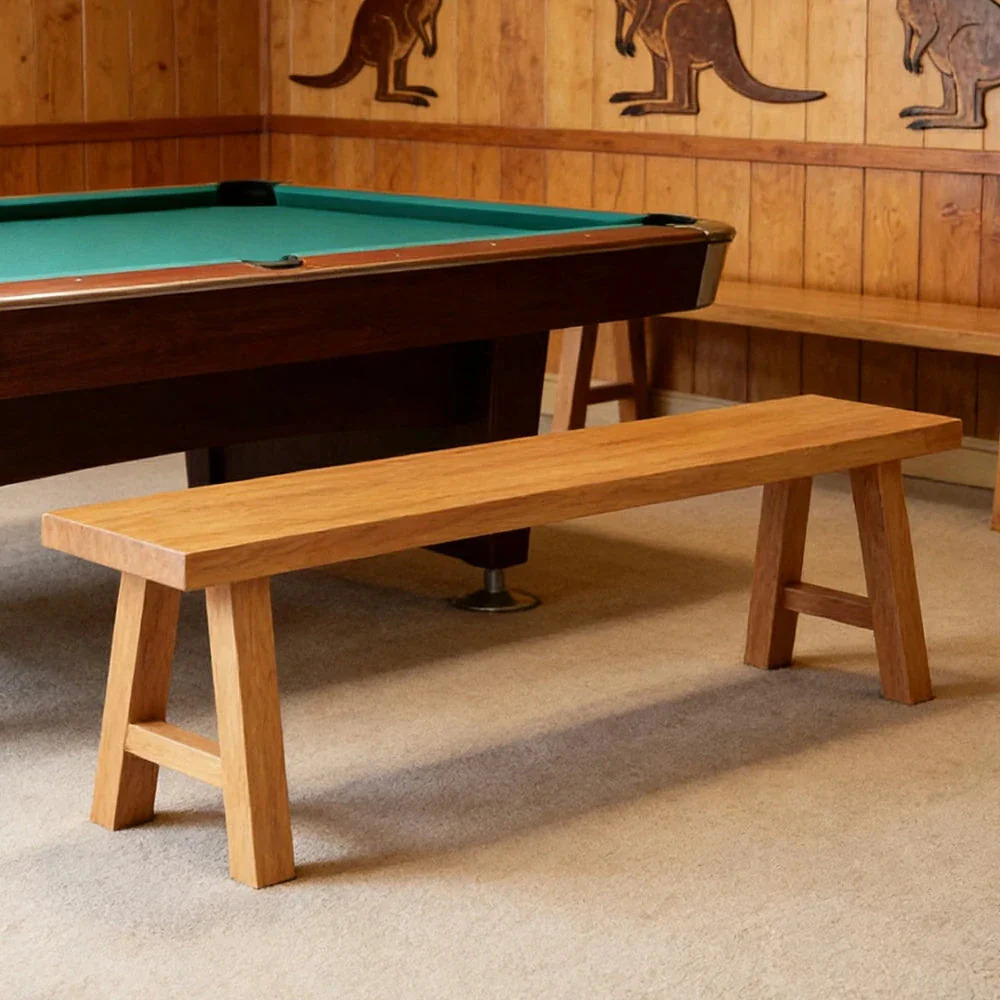 LIVARA 120/140cm Solid Wood Bench Seating - Splayed A-Frame Legs Design with 4.5cm Thick Top, Heavy-Duty Dining & Pool Table Bench for Home & Game Rooms - Natural Wood - Image 2