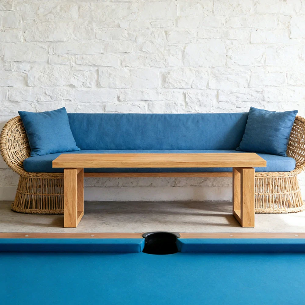 LIVARA 120/140cm Solid Wood Bench Seating - Closed Frame Square Legs Design with 4.5cm Thick Top, Heavy-Duty Dining & Pool Table Bench for Home & Game Rooms - Natural Wood - Image 4
