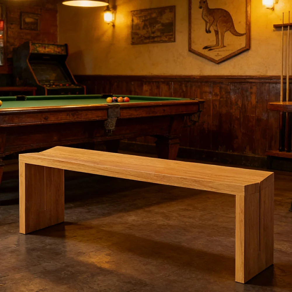 LIVARA 120/140cm Solid Wood Bench Seating - Minimalist Panel Legs Design with 4.5cm Thick Top, Heavy-Duty Dining & Pool Table Bench for Home & Game Rooms - Natural Wood - Image 4