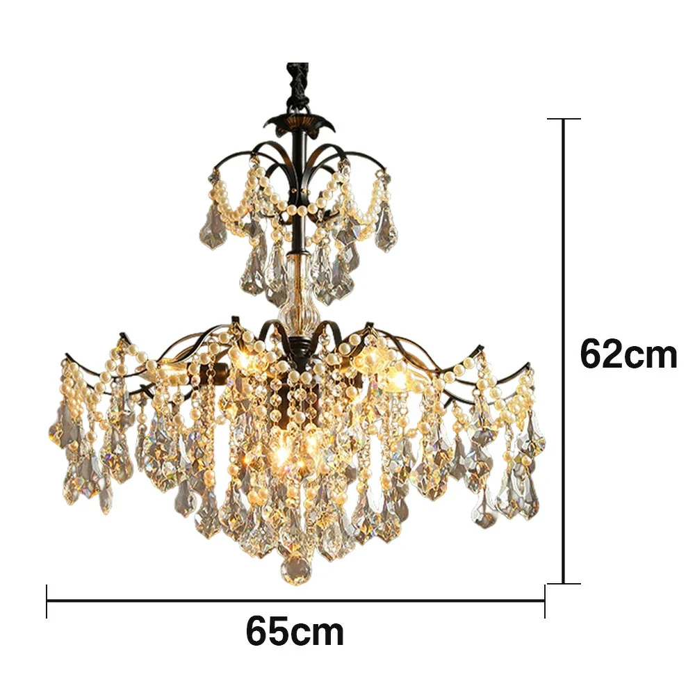 LIVARA Crystal Pendant Light 50/65/80cm High-Quality Iron Frame, Adjustable Height, Crystal Beads, Elegant Light Diffusion - Image 10