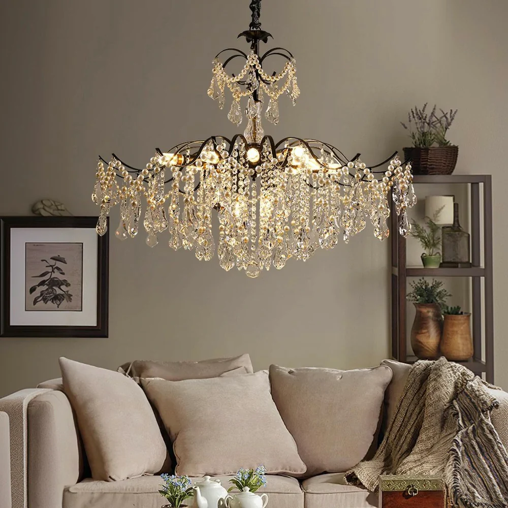 LIVARA Crystal Pendant Light 50/65/80cm High-Quality Iron Frame, Adjustable Height, Crystal Beads, Elegant Light Diffusion - Image 14