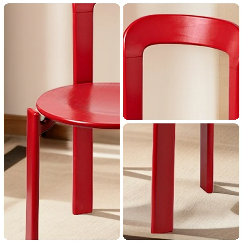 LIVARA Dining Chair - Ergonomic Curved Backrest - Solid Wood Frame - Thickened Stable Legs for Home & Cafe Use - Red - Image 3