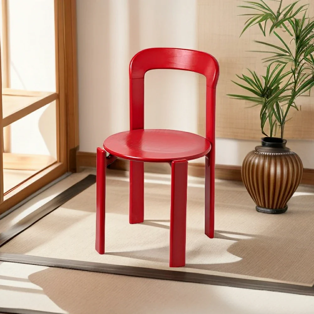 LIVARA Dining Chair - Ergonomic Curved Backrest - Solid Wood Frame - Thickened Stable Legs for Home & Cafe Use - Red - Image 4