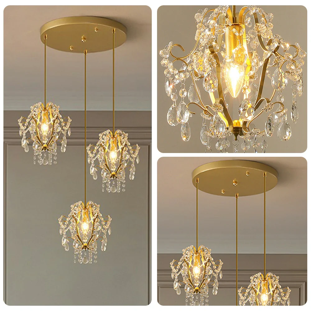 LIVARA Pendant Ligh E14 Lamp Holder Electroplated Iron Crystal Pendant Adjustable Chain - Elegant & Safe for Indoor Spaces - Image 3