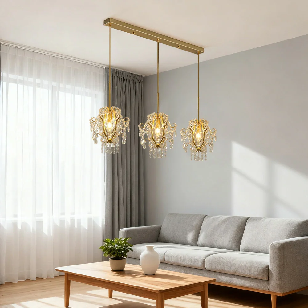 LIVARA Pendant Ligh 70/120cm E14 Lamp Holder Electroplated Iron Crystal Pendant Adjustable Chain - Elegant & Safe for Indoor Spaces - Image 2
