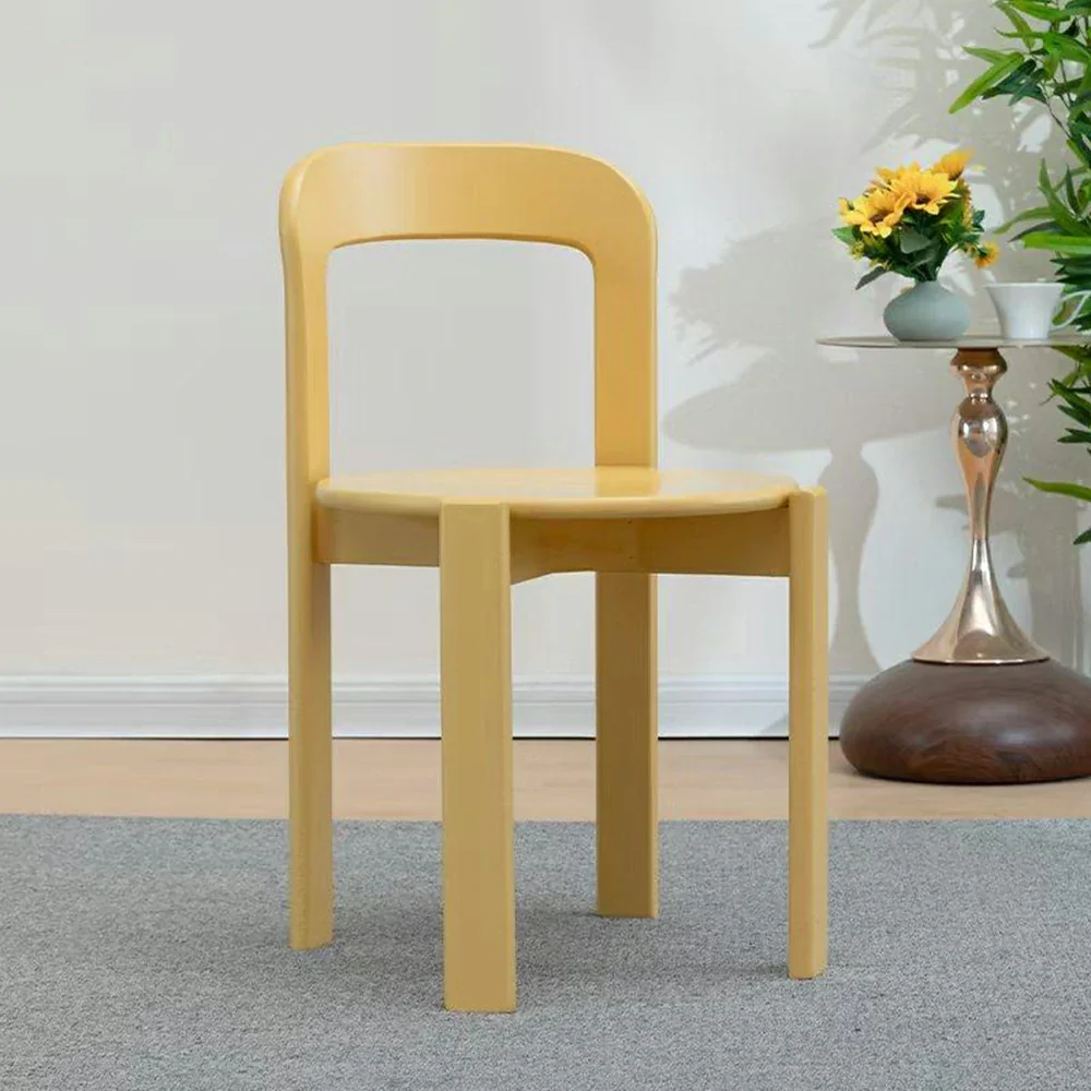 LIVARA Dining Chair - Ergonomic Curved Backrest - Solid Wood Frame - Thickened Stable Legs for Home & Cafe Use - Yellow - Image 4