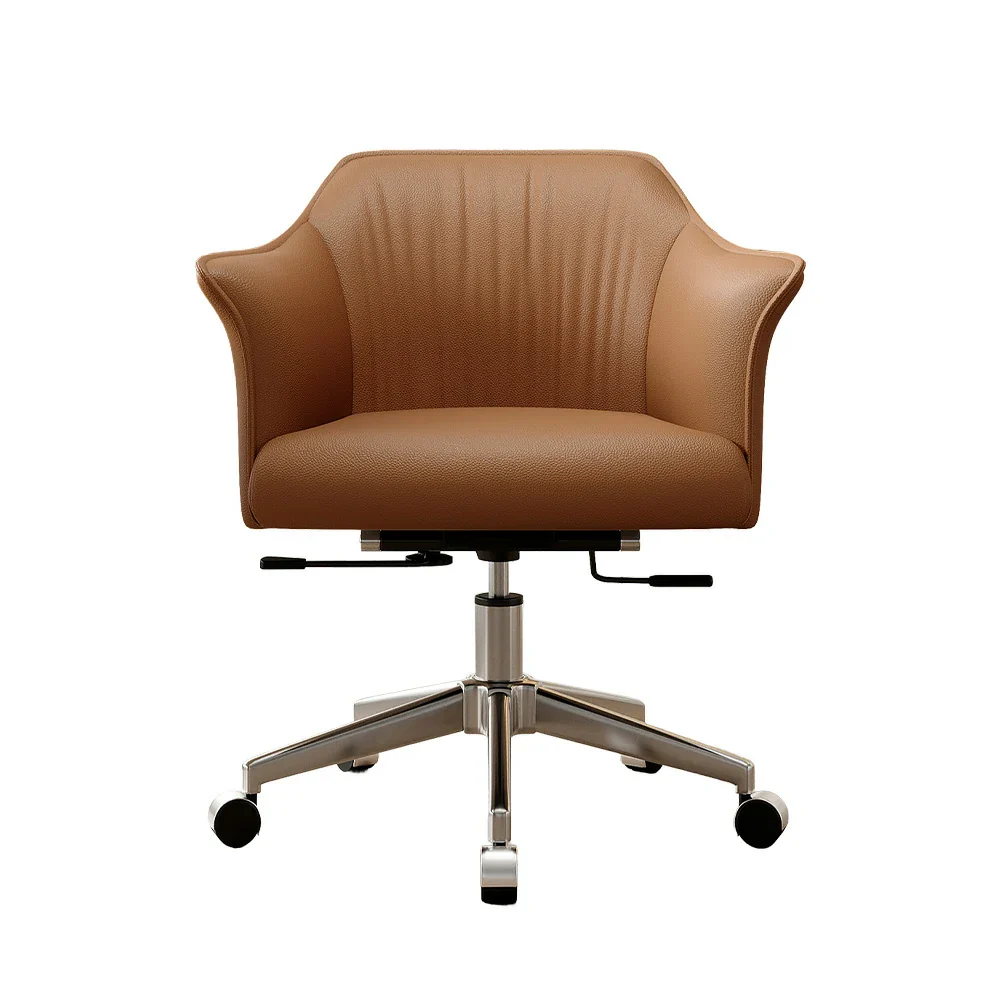 LIVARA Office Chair – Eco Nappa Leather, Ergonomic Design with Armrests, High-Density Cushion, 360 Degree Swivel Base, Smooth Rolling Wheels, Modern Durable Style - Brown