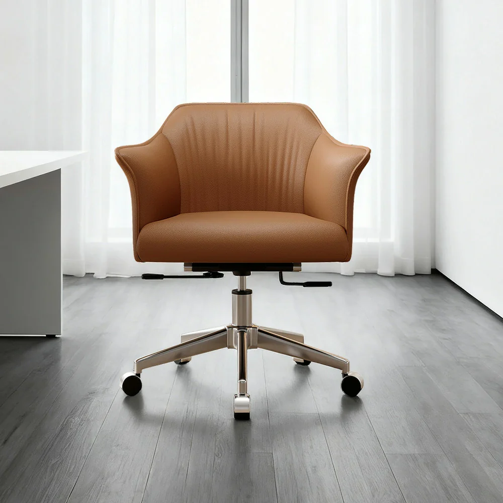 LIVARA Office Chair – Eco Nappa Leather, Ergonomic Design with Armrests, High-Density Cushion, 360 Degree Swivel Base, Smooth Rolling Wheels, Modern Durable Style - Brown - Image 4