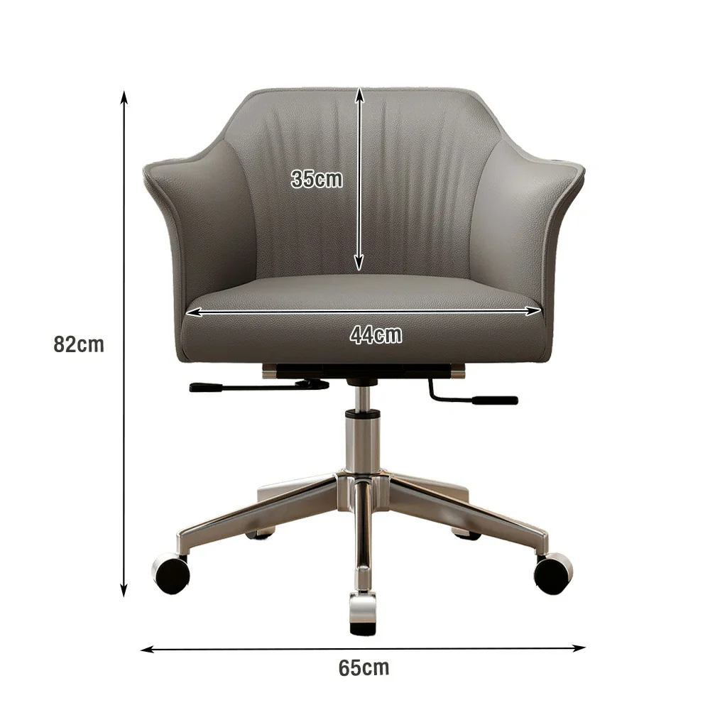 LIVARA Office Chair – Imported Nappa Leather, Ergonomic Design with Armrests, High-Density Cushion, 360° Swivel Base, Smooth Rolling Wheels, Modern Durable Style - Grey - Image 5
