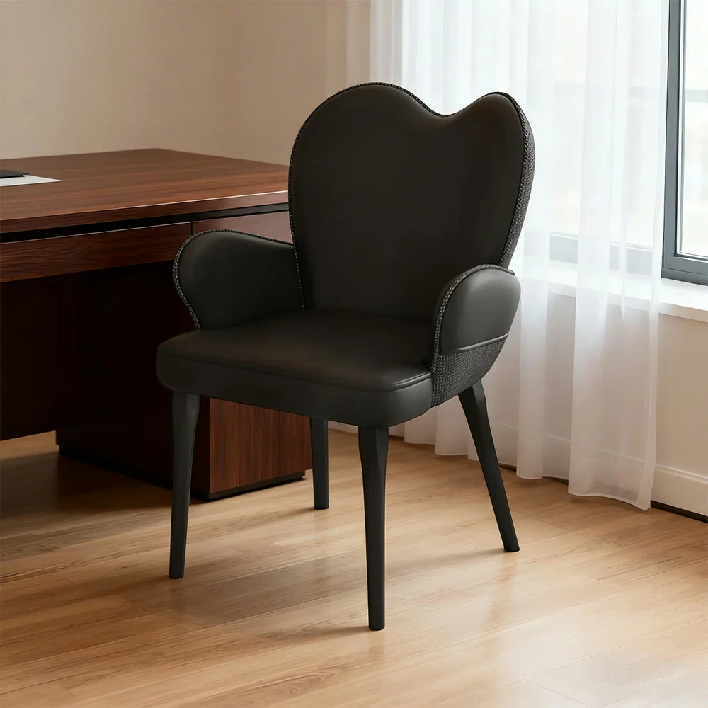 LIVARA Office Chair – Premium Black Leather Upholstery, Ergonomic Backrest & Armrests, High-Density Cushion, Sturdy Steel Legs, Durable & Stylish Design - Black - Image 4