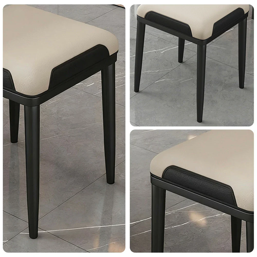 LIVARA Dining Chair – Thickened Cat Claw Leather, High-Resilience Cushion, Solid Carbon Steel Frame, Ergonomic Comfort Design - Beige & Black - Image 3