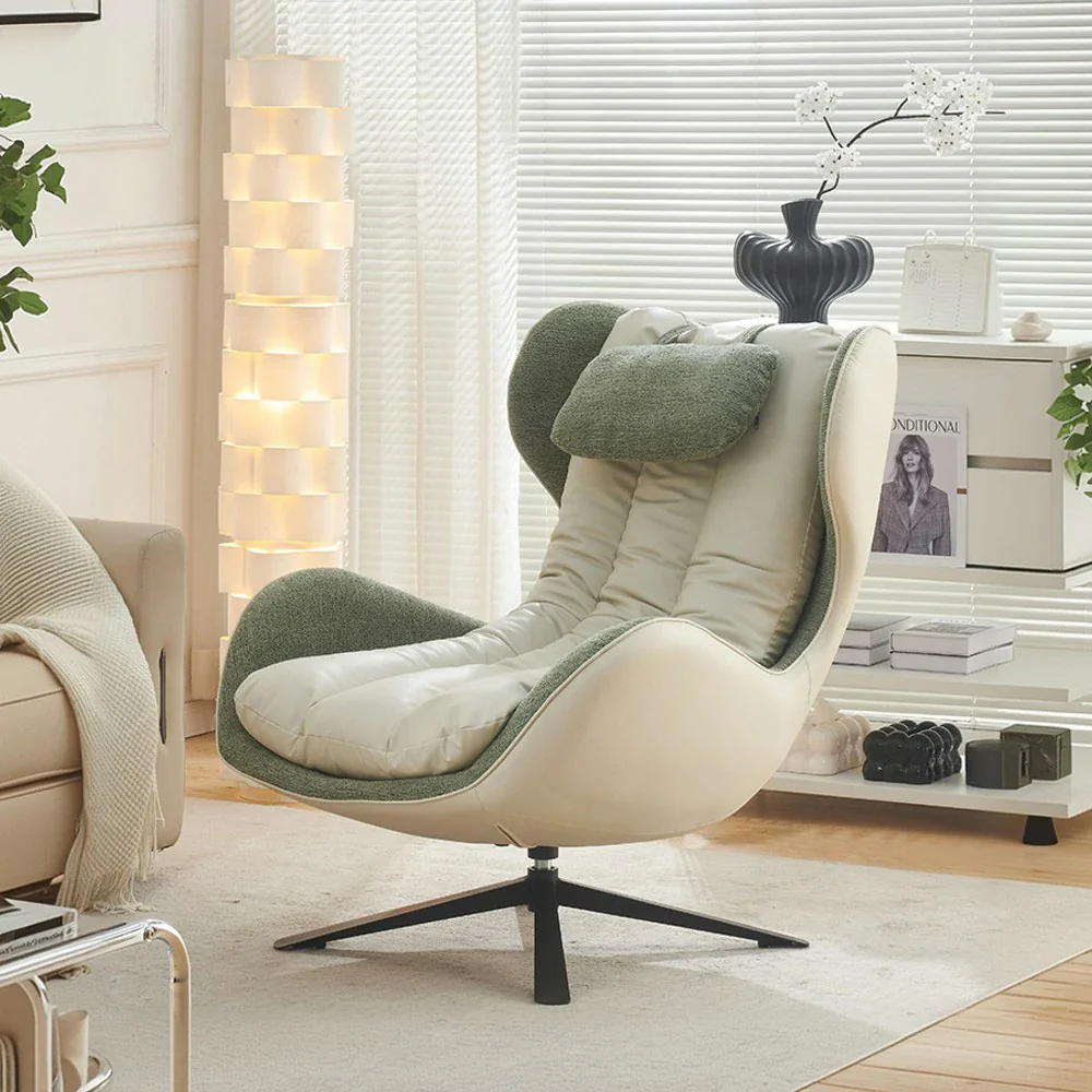 LIVARA Leisure Lounge Chair – Ergonomic Curved Design, Plush Cushion with Neck Support, Durable Swivel Steel Base, Scratch-Resistant Upholstery - Green - Image 4