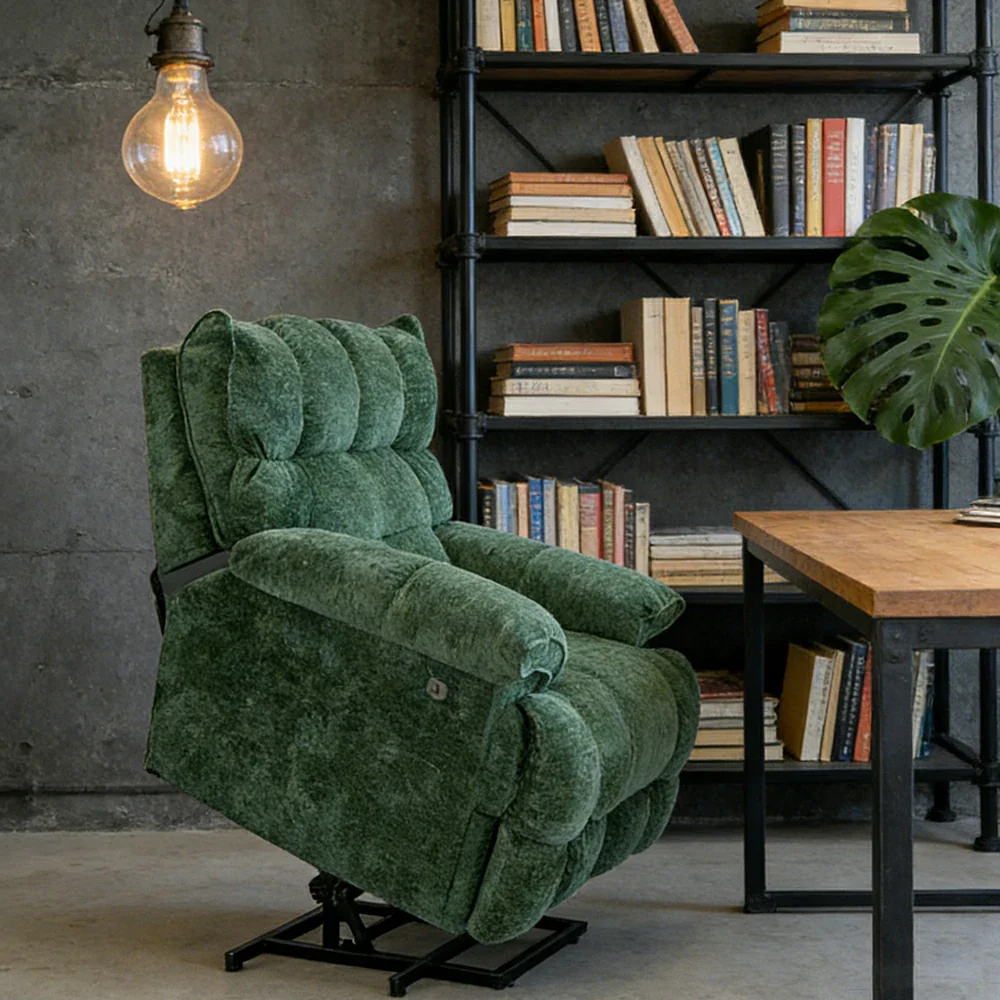 LIVARA Electric Assist Sofa, Smooth Lift Support, Soft Chenille Upholstery, Alloy Frame, Extended Footrest Comfort - Green - Image 2