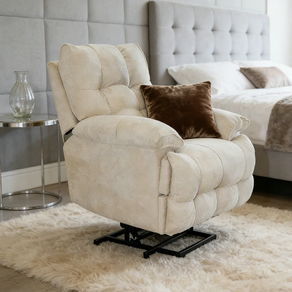 LIVARA Electric Assist Sofa, Smooth Lift Support, Soft Chenille Upholstery, Alloy Frame, Extended Footrest Comfort - Beige - Image 2