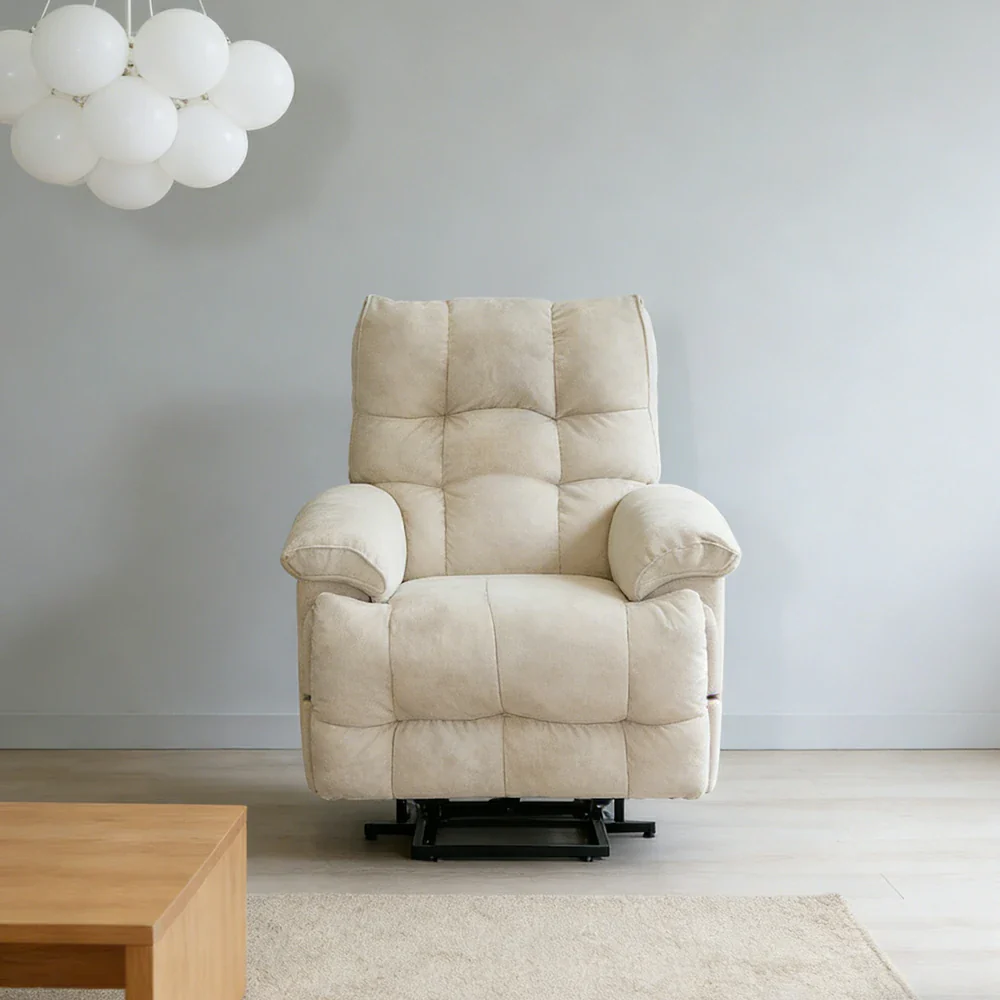 LIVARA Electric Assist Sofa, Smooth Lift Support, Soft Chenille Upholstery, Alloy Frame, Extended Footrest Comfort - Beige - Image 4