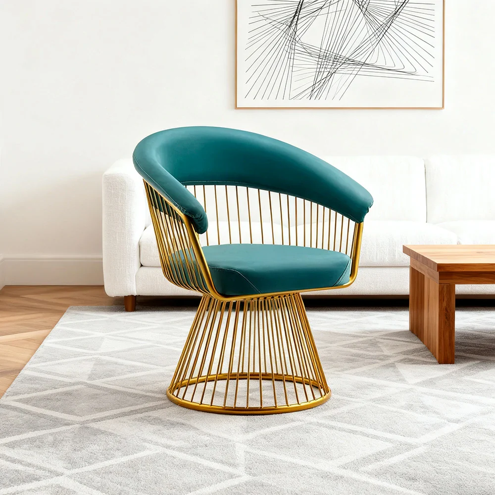 LIVARA Swivel Chair Half-Round Backrest High-Elastic Foam Filling Thickened Tempered Glass Base Spacious Seat - Green - Image 4