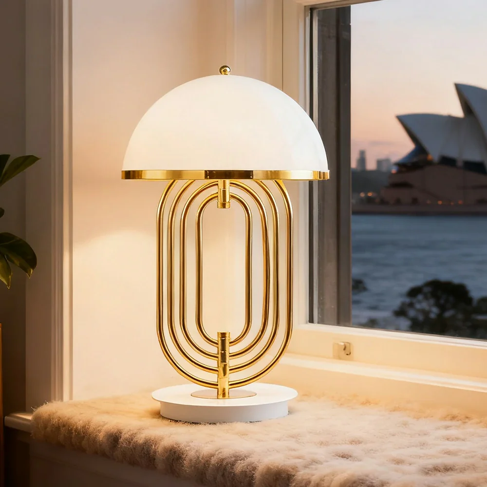 LIVARA Table Lamp Brushed Metal Structure Dual Light Source Curved Design Adjustable Lighting Direction - White - Image 2
