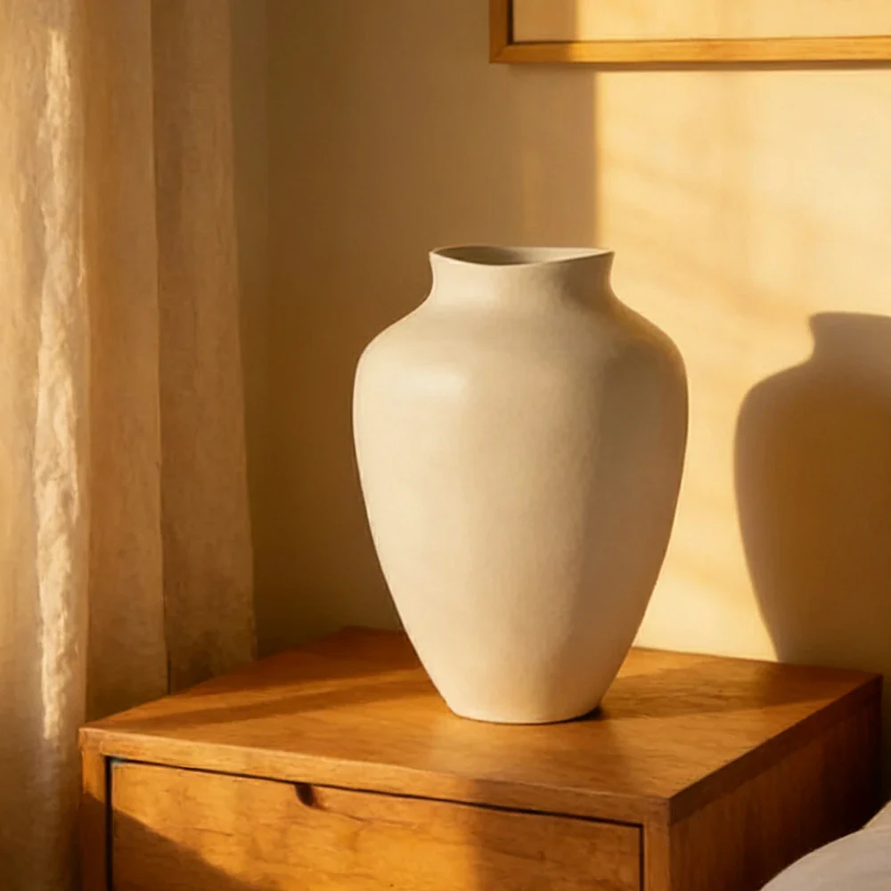 LIVARA Ceramic Vase Ornament Artistic Display Matte Ceramic Handcrafted Stone-Texture Design - White - Image 4