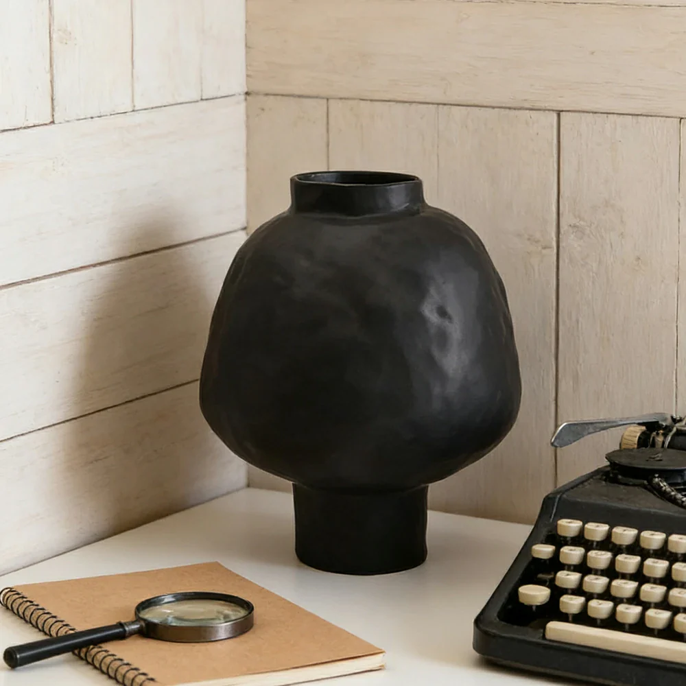 LIVARA French-Style Ceramic Vase Ornament Artistic Display Matte Ceramic Handcrafted Stone-Texture Design - Black - Image 2