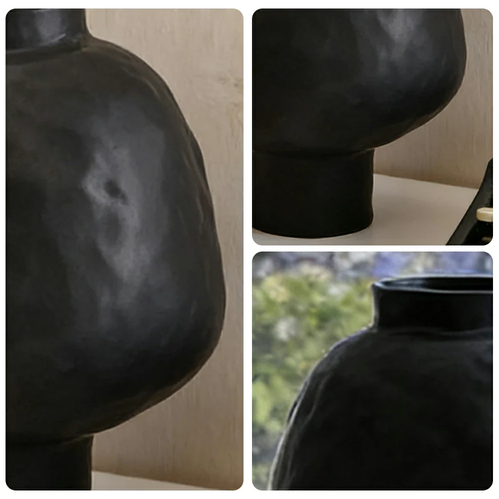 LIVARA French-Style Ceramic Vase Ornament Artistic Display Matte Ceramic Handcrafted Stone-Texture Design - Black - Image 3