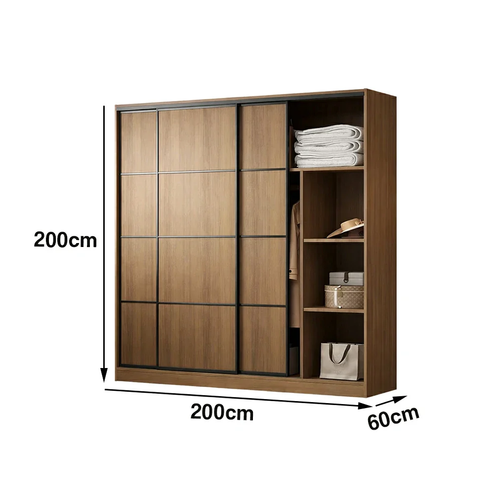 LIVARA 180/200cm Sliding Door Wardrobe - 3 Drawer Storage with Heavy-Duty Hanging Rail, Raised Base Design & Smooth Soft-Close System - Walnut - Image 6