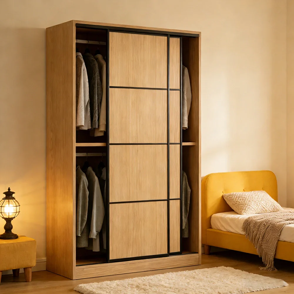 LIVARA 80/120cm Sliding Door Wardrobe - 3 Drawer Storage with Heavy-Duty Hanging Rail, Raised Base Design & Smooth Soft-Close System - Wood - Image 4