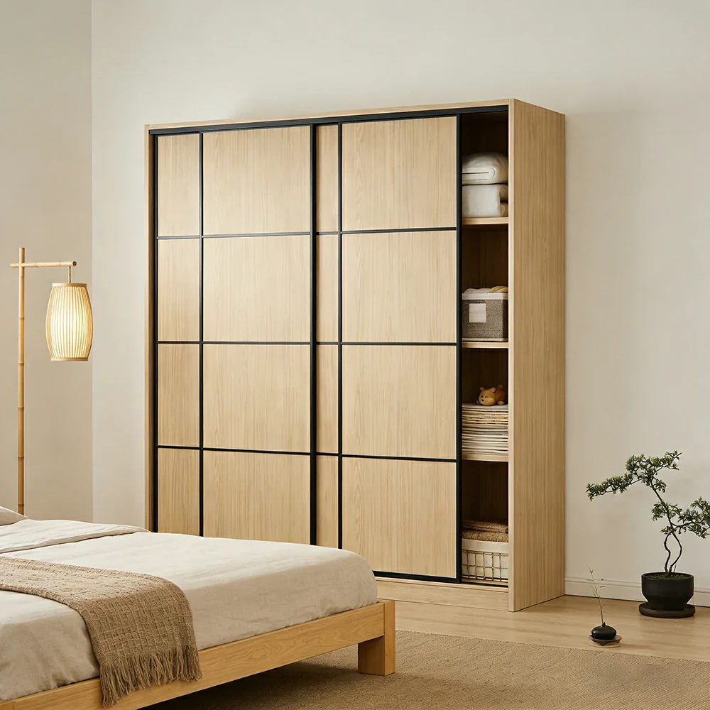 LIVARA 180/200cm Sliding Door Wardrobe - 3 Drawer Storage with Heavy-Duty Hanging Rail, Raised Base Design & Smooth Soft-Close System - Wood - Image 2