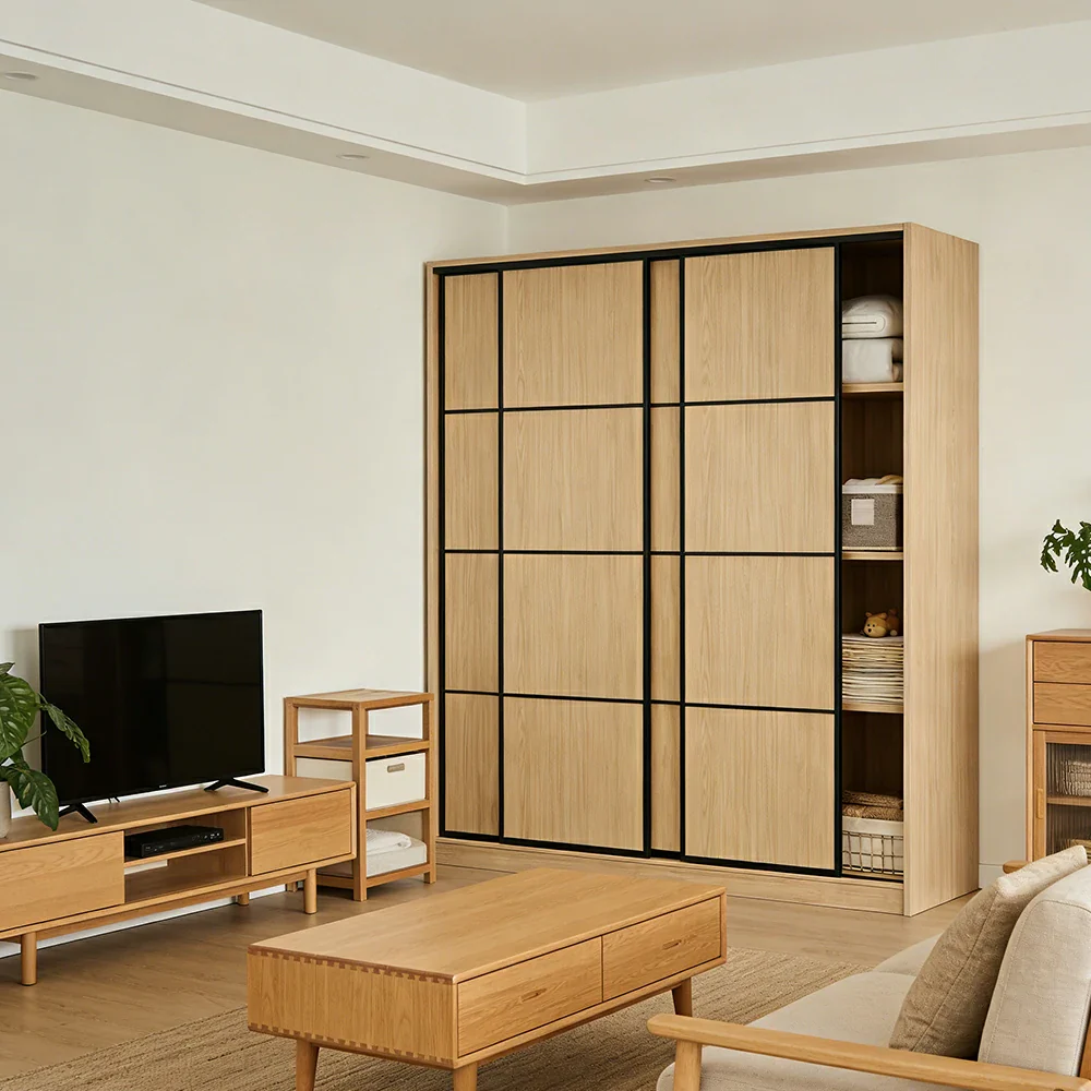 LIVARA 180/200cm Sliding Door Wardrobe - 3 Drawer Storage with Heavy-Duty Hanging Rail, Raised Base Design & Smooth Soft-Close System - Wood - Image 4