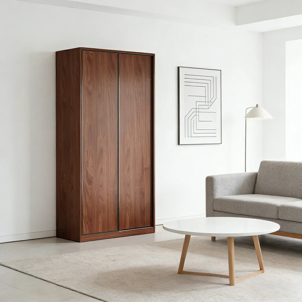 LIVARA 100/120cm Sliding Door Wardrobe - Space-Saving Design with Solid Oak Construction, Quiet Glide Tracks & Heavy-Duty Hanging Rail - Walnut - Image 2