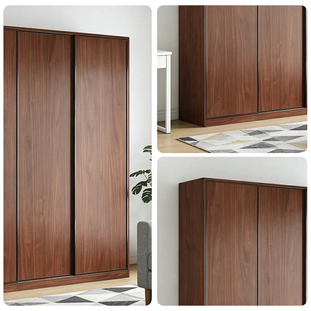 LIVARA 180/200cm Sliding Door Wardrobe - Space-Saving Design with Solid Oak Construction, Quiet Glide Tracks & Heavy-Duty Hanging Rail - Walnut - Image 3