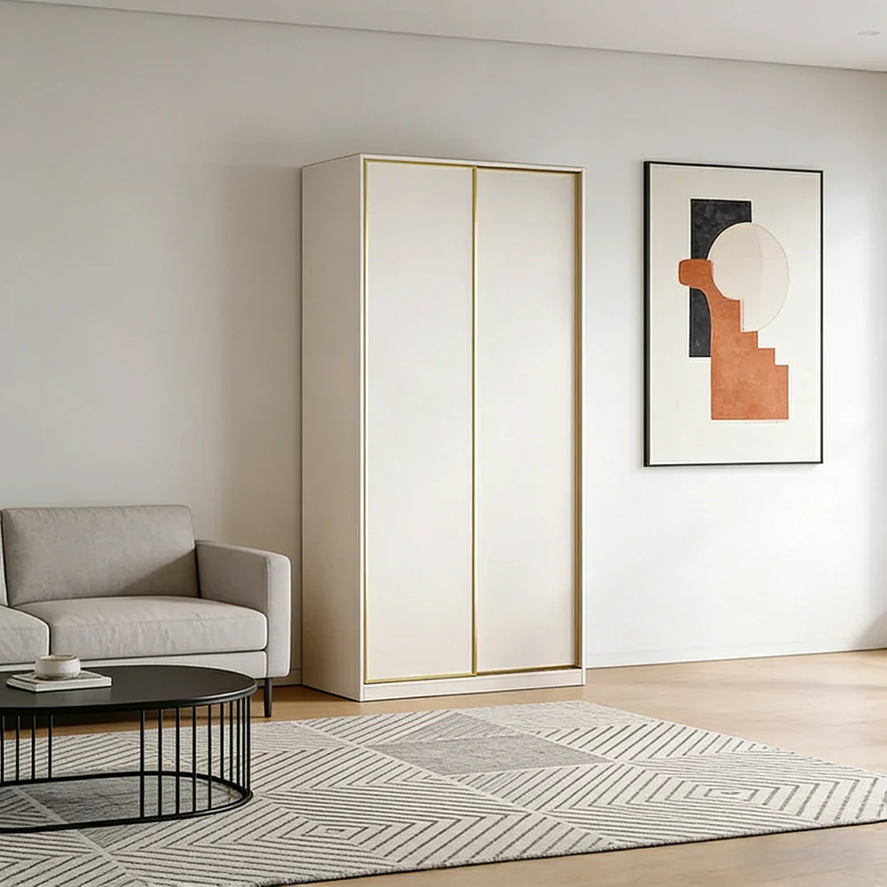 LIVARA 100/120cm Sliding Door Wardrobe - Space-Saving Design with Solid Oak Construction, Quiet Glide Tracks & Heavy-Duty Hanging Rail - White - Image 2