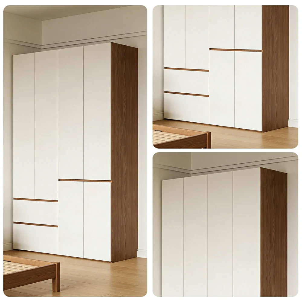LIVARA 140/160cm Solid Wood Wardrobe Cabinet - Full Height Storage with Hanging Space & Drawers, Durable Thick Wood Design - Image 3