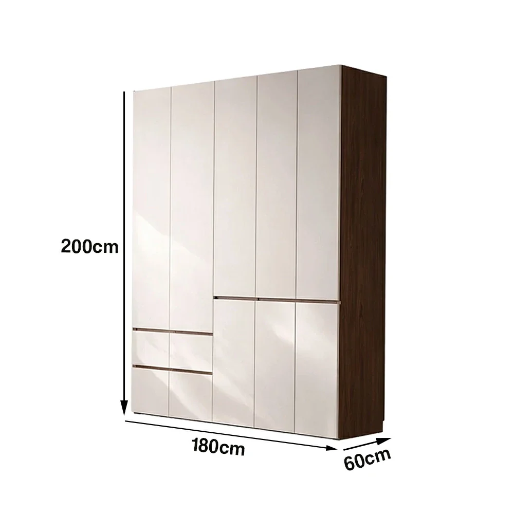 LIVARA 180/200cm Solid Wood Wardrobe Cabinet - Full Height Storage with Hanging Space & Drawers, Durable Thick Wood Design - Image 5