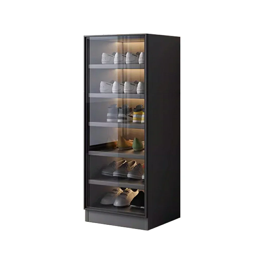 LIVARA 40/80cm Shoe Cabinet - Push Open Storage Cabinet with Adjustable Shelves, Tempered Glass Panels & Aluminium Alloy Frame