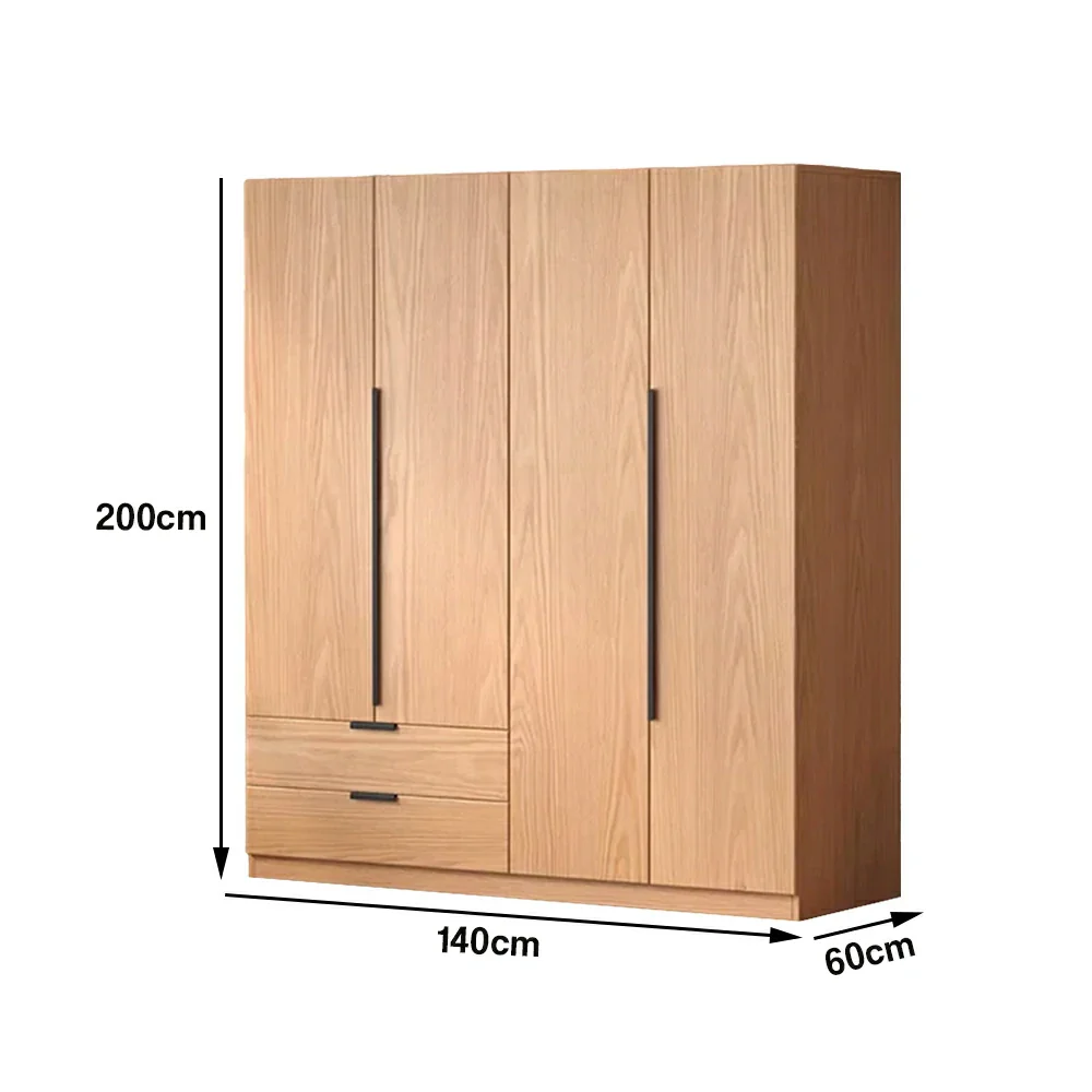 LIVARA 140/160cm Solid Wood Wardrobe Cabinet - Deep 60cm Storage with Heavy Duty Hanging Rail, FAS Grade Oak Durable Floor Standing Design - Wood - Image 5