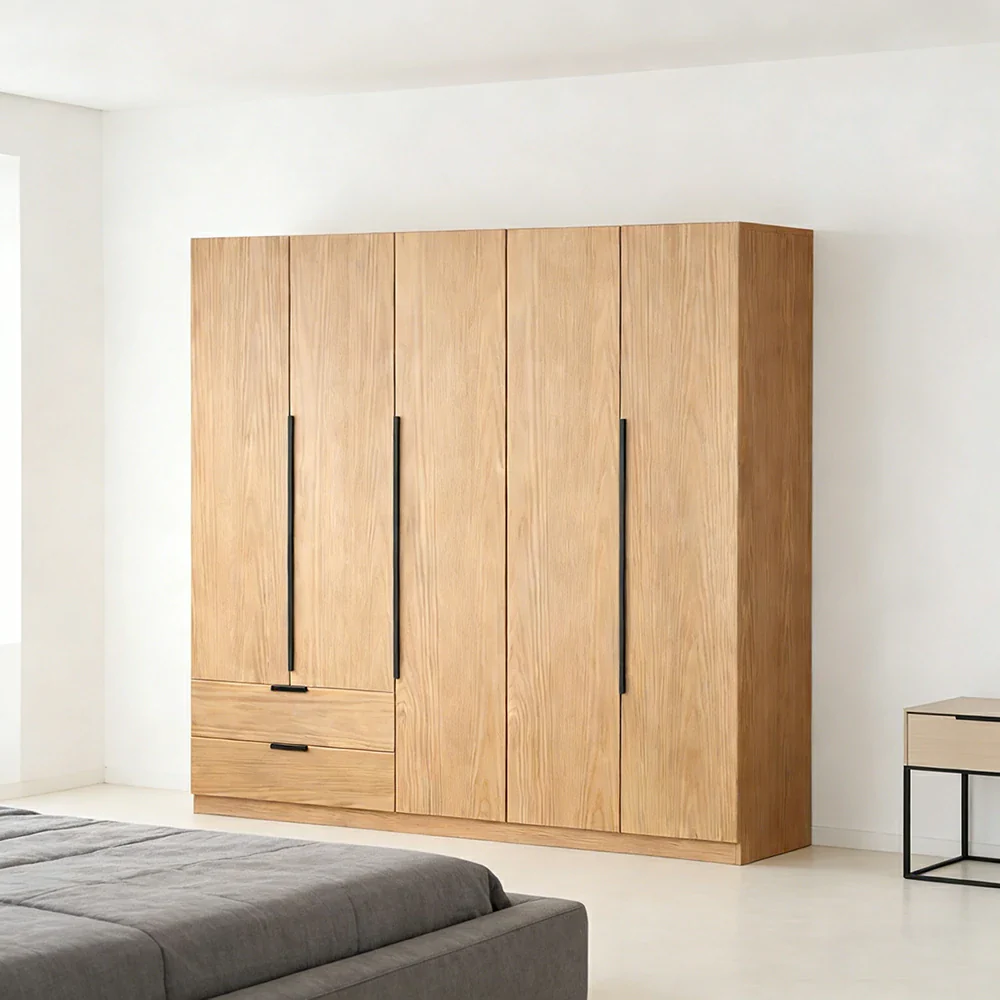 LIVARA 200cm Solid Wood Wardrobe Cabinet - Deep 60cm Storage with Heavy Duty Hanging Rail, FAS Grade Oak Durable Floor Standing Design - Wood - Image 2