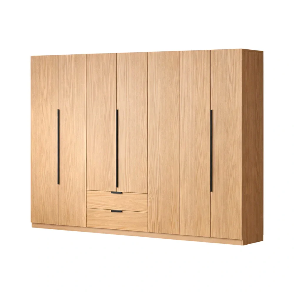 LIVARA 220/240cm Solid Wood Wardrobe Cabinet - Deep 60cm Storage with Heavy Duty Hanging Rail, FAS Grade Oak Durable Floor Standing Design - Wood
