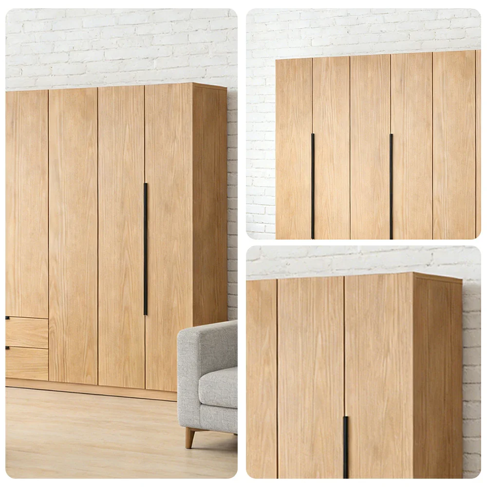 LIVARA 220/240cm Solid Wood Wardrobe Cabinet - Deep 60cm Storage with Heavy Duty Hanging Rail, FAS Grade Oak Durable Floor Standing Design - Wood - Image 3