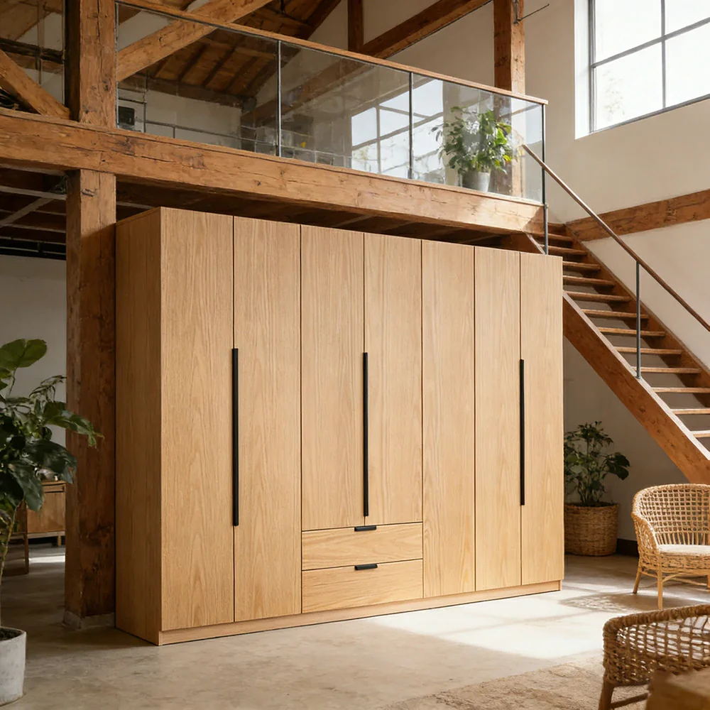 LIVARA 220/240cm Solid Wood Wardrobe Cabinet - Deep 60cm Storage with Heavy Duty Hanging Rail, FAS Grade Oak Durable Floor Standing Design - Wood - Image 4