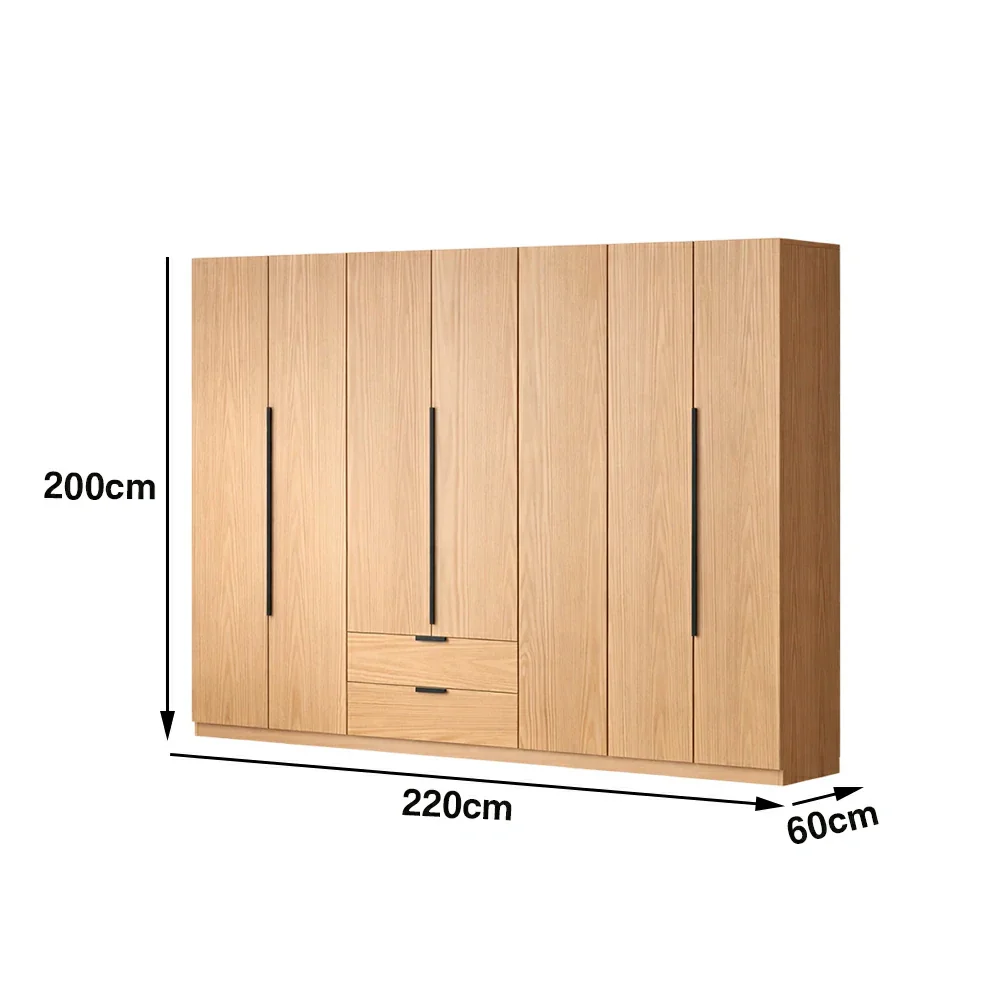 LIVARA 220/240cm Solid Wood Wardrobe Cabinet - Deep 60cm Storage with Heavy Duty Hanging Rail, FAS Grade Oak Durable Floor Standing Design - Wood - Image 5