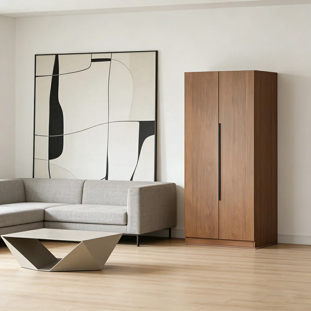 LIVARA 80cm Solid Wood Wardrobe Cabinet - Deep 60cm Storage with Heavy Duty Hanging Rail, FAS Grade Oak Durable Floor Standing Design - Walnut - Image 2
