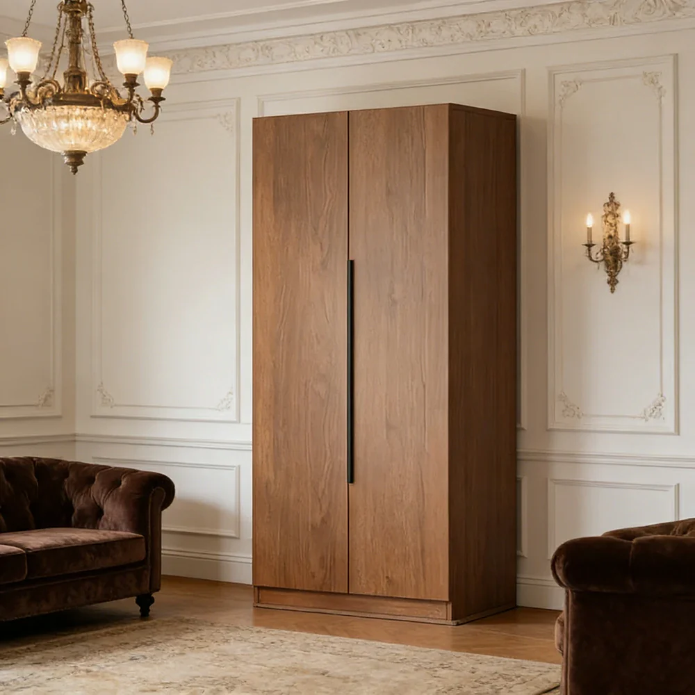 LIVARA 80cm Solid Wood Wardrobe Cabinet - Deep 60cm Storage with Heavy Duty Hanging Rail, FAS Grade Oak Durable Floor Standing Design - Walnut - Image 4
