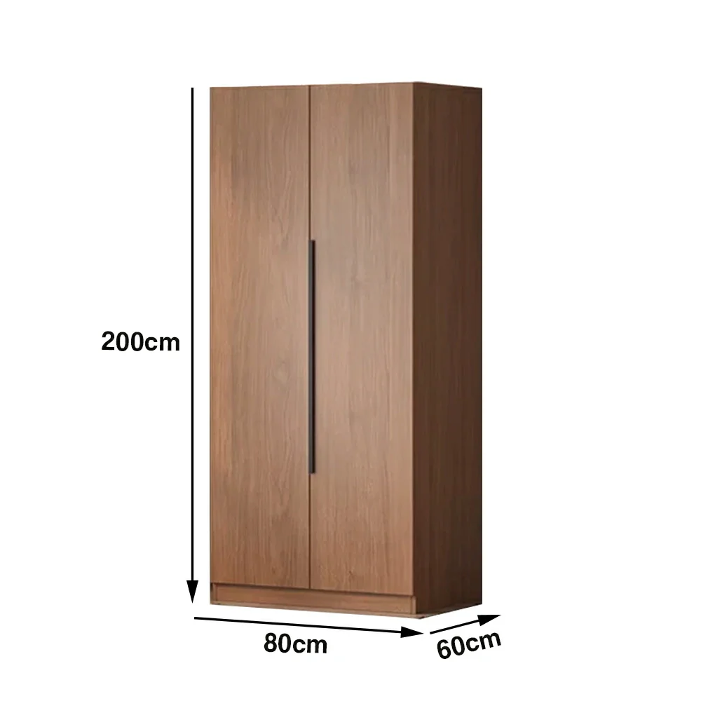 LIVARA 80cm Solid Wood Wardrobe Cabinet - Deep 60cm Storage with Heavy Duty Hanging Rail, FAS Grade Oak Durable Floor Standing Design - Walnut - Image 5