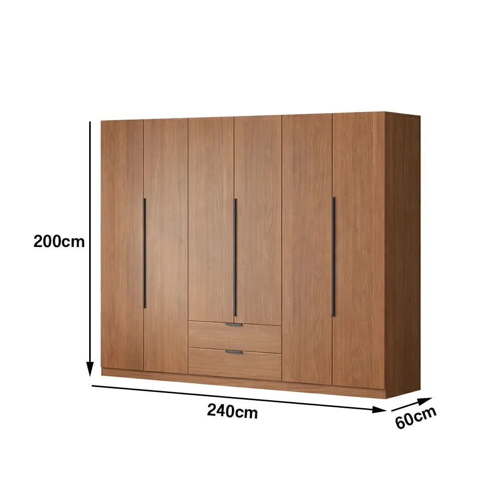 LIVARA 220/240cm Solid Wood Wardrobe Cabinet - Deep 60cm Storage with Heavy Duty Hanging Rail, FAS Grade Oak Durable Floor Standing Design - Walnut - Image 6