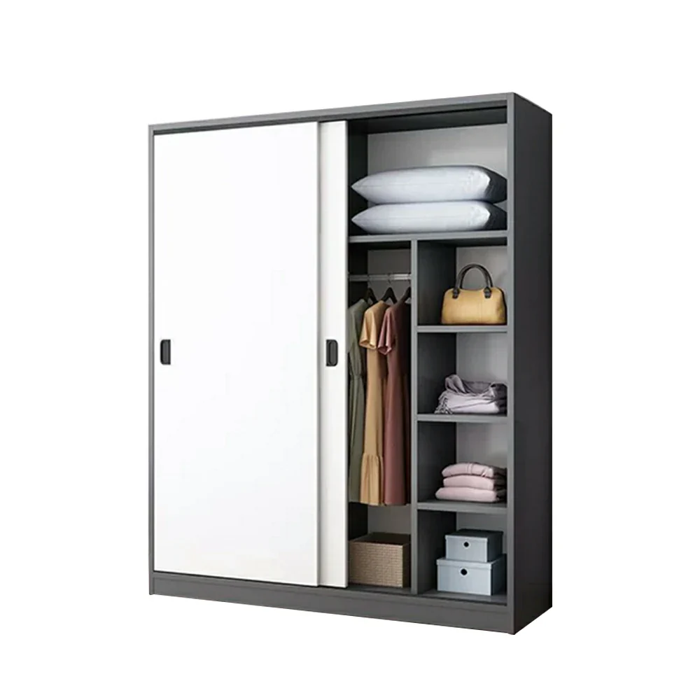 LIVARA 100/120cm Sliding Door Wardrobe - Quiet Glide Track System, High-Density MDF Construction, Spacious Storage with Solid Timber Rail - Black&White - Image 6