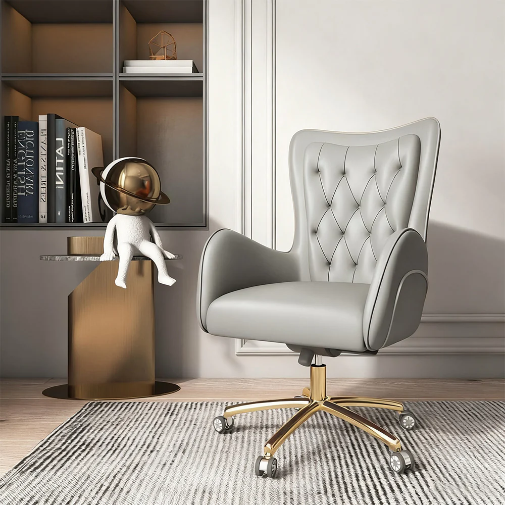 LIVARA Office Chair – Ergonomic Spine-Support Design, Premium Nappa Leather, High-Resilience Foam, Adjustable Height & 360° Swivel - Grey - Image 2