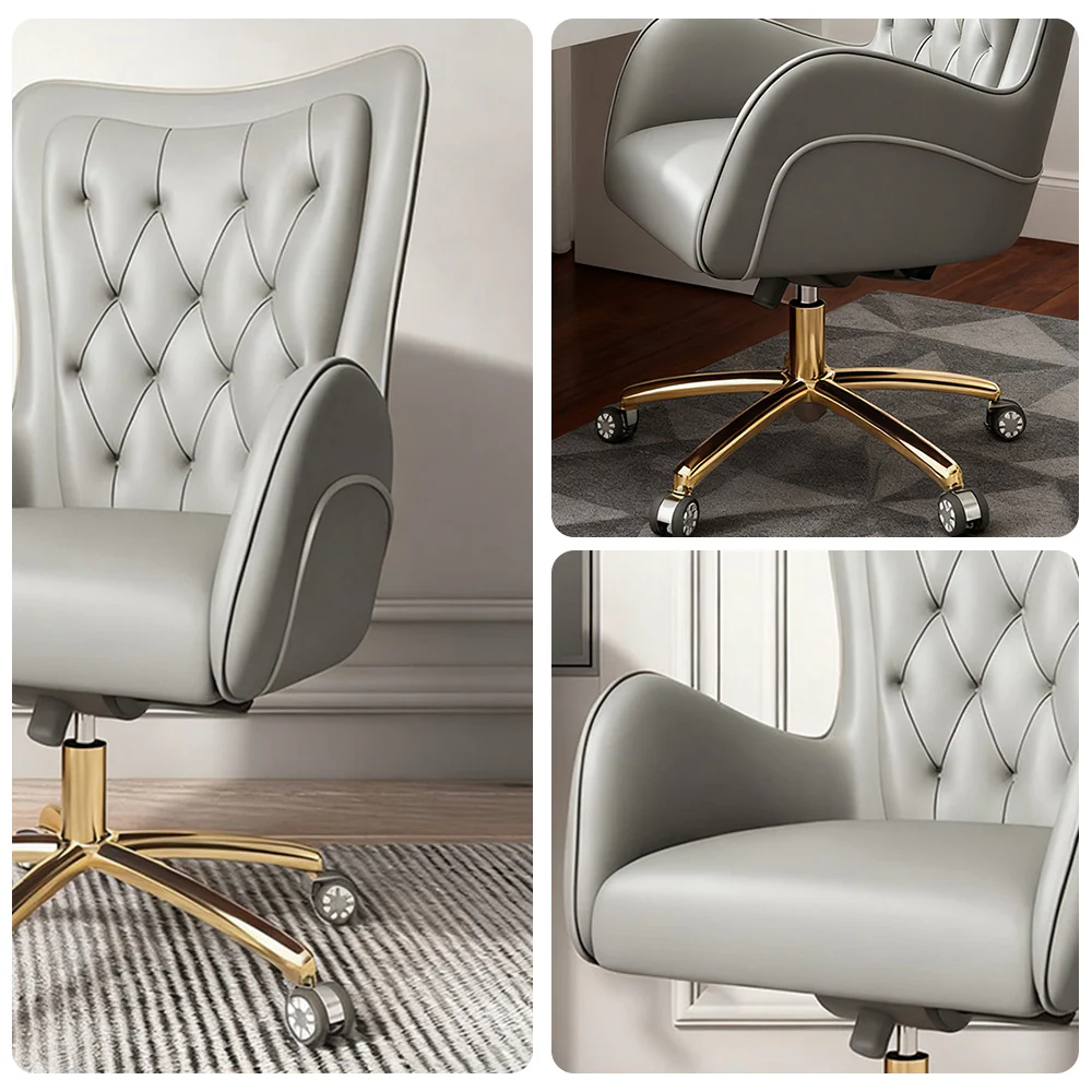 LIVARA Office Chair – Ergonomic Spine-Support Design, Premium Nappa Leather, High-Resilience Foam, Adjustable Height & 360° Swivel - Grey - Image 3