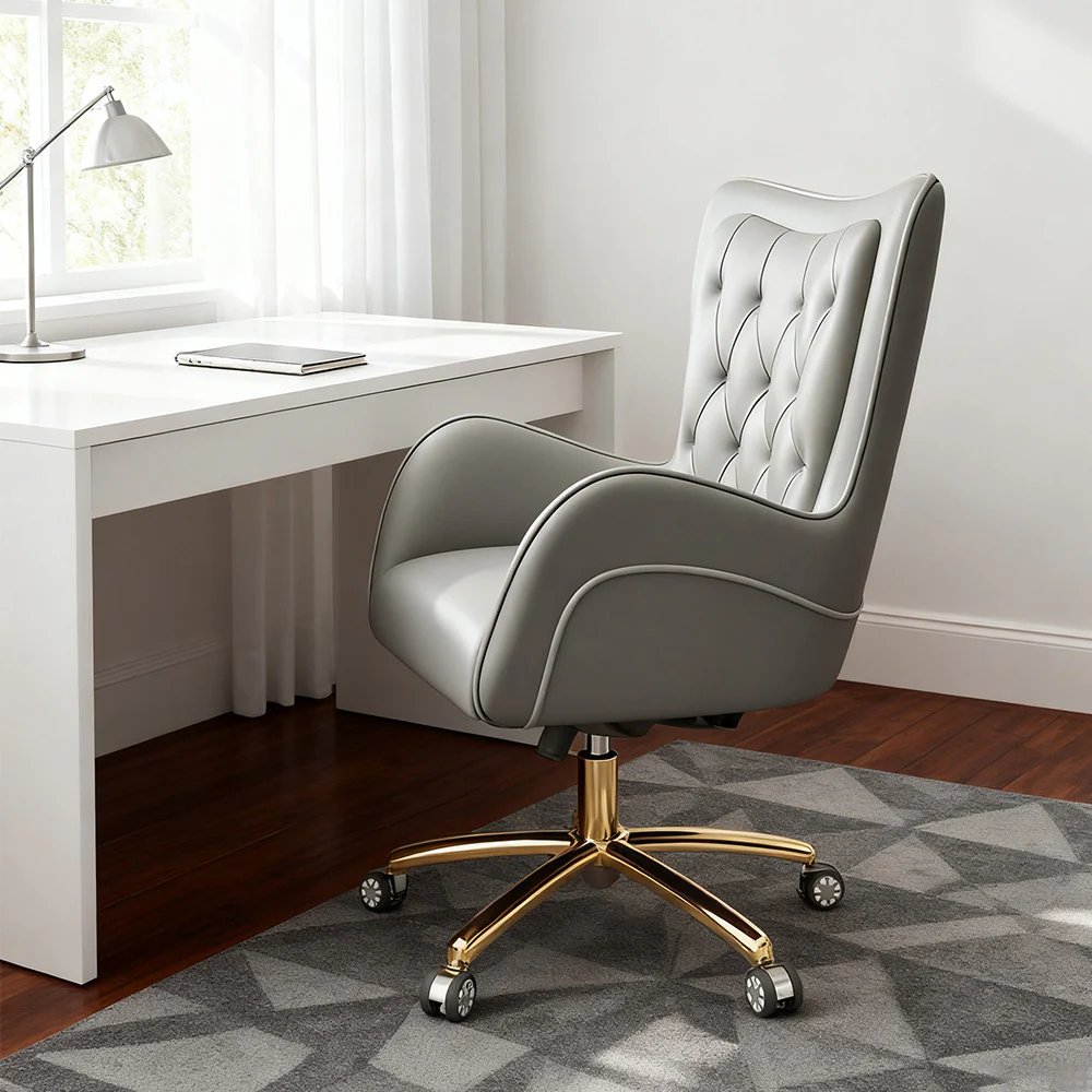 LIVARA Office Chair – Ergonomic Spine-Support Design, Premium Nappa Leather, High-Resilience Foam, Adjustable Height & 360° Swivel - Grey - Image 4
